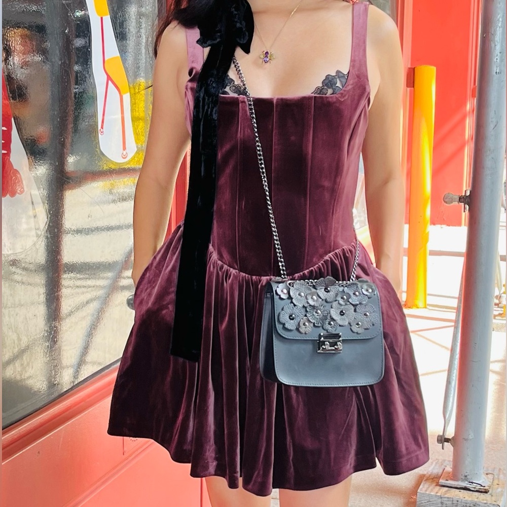 ZARA Small Purple Velvet Corset Mini Dress With Pockets